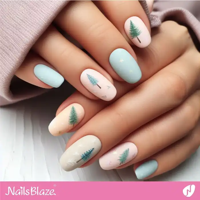 Matte Pastel Christmas Trees Nails | Winter - NB1281